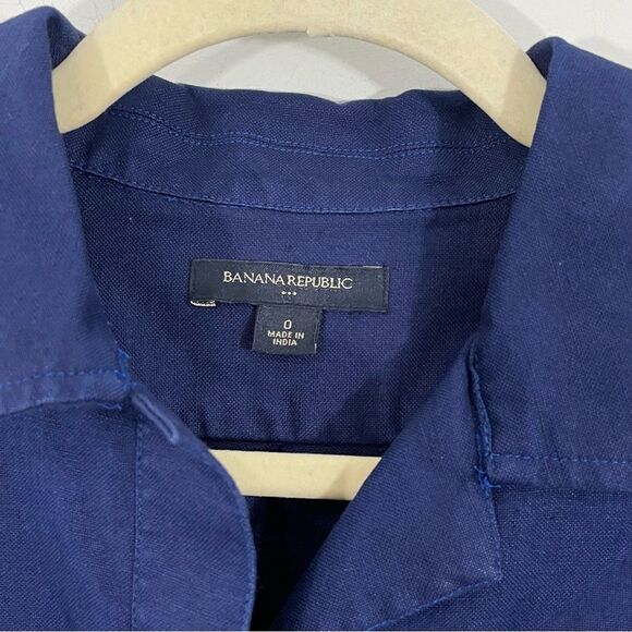 Banana Republic Blue Utility Shirtdress Size 0 Linen Blend Tie Belt Mini Dress - Picture 3 of 9